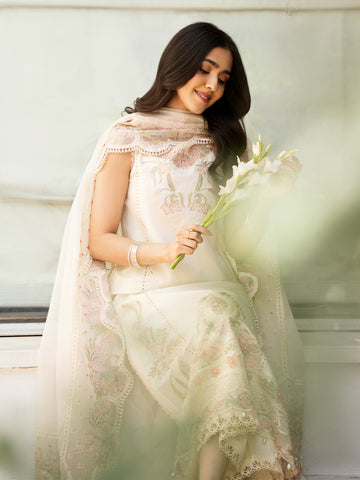 Kubra – Off-White Luxury Embroidered Lawn Ensemble Unstitched Suit  For Women